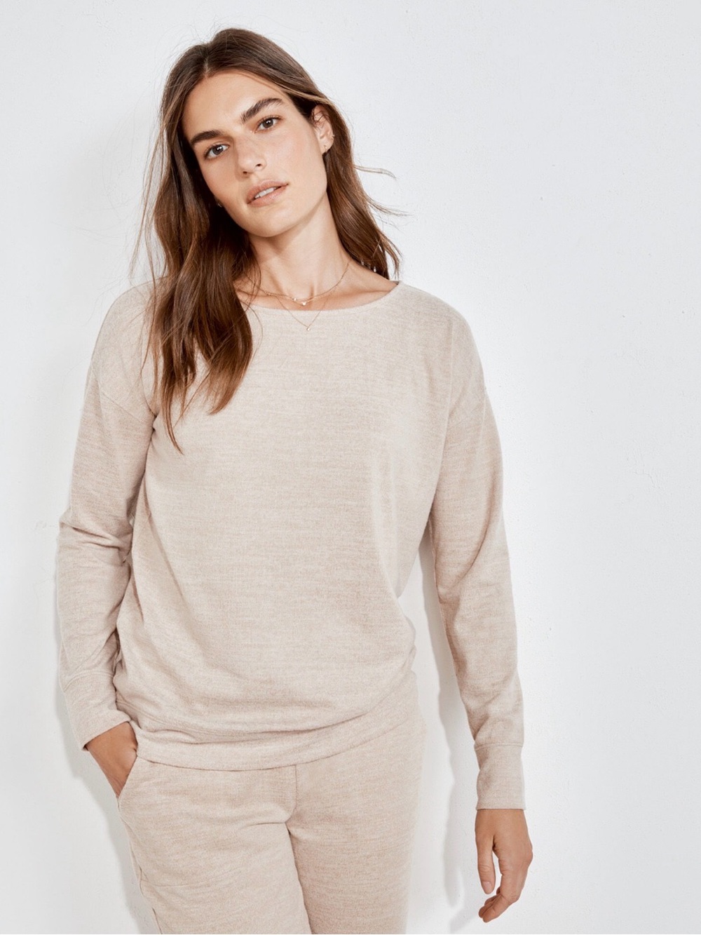 Haven Well Within Marled Knit Boat Neck Top in Beige